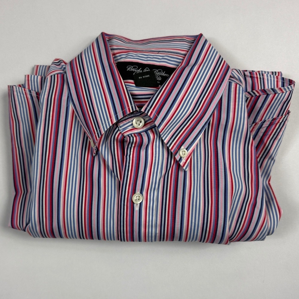 Brooks Brothers Country Club Shirt Men Medium Egyptian Cotton Stripe Made USA - Picture 3 of 8